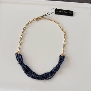 Ann Taylor Gold and Navy Beaded Necklace